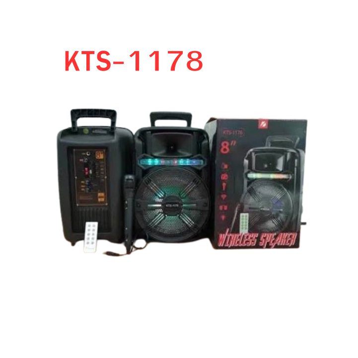 KTS-1178 ลำโพง Bluetooth 8 นิ้ว ไฟดิสโก้ รองรับ USB / SD Card พร้อมไมโครโฟนสำหรับคาราโอเกะ