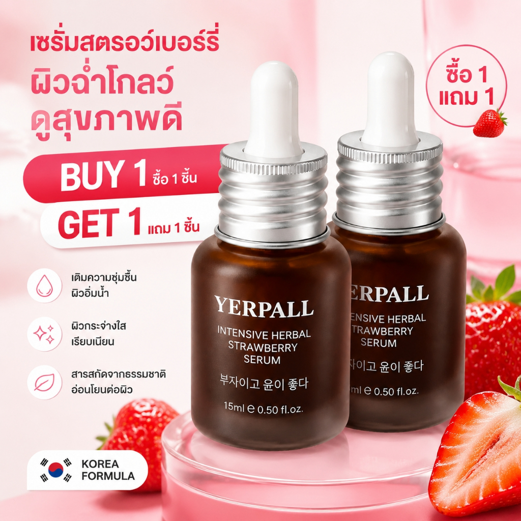 intense strawberry serum 15ml | เนื้อบางเบาซึมไว ไม่เหนียวเหนอะหนะ ใช้ได้ทุกสภาพผิว พร้อมสารต้านอนุมูลอิสระสูง