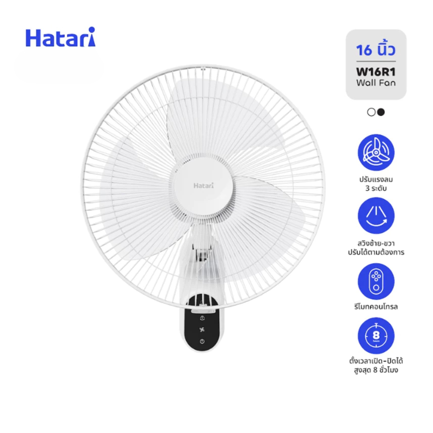 Hatari (W16R1) พัดลมติดผนัง 16 นิ้ว พร้อมรีโมทคอนโทรล รับประกันมอเตอร์ 3 ปี