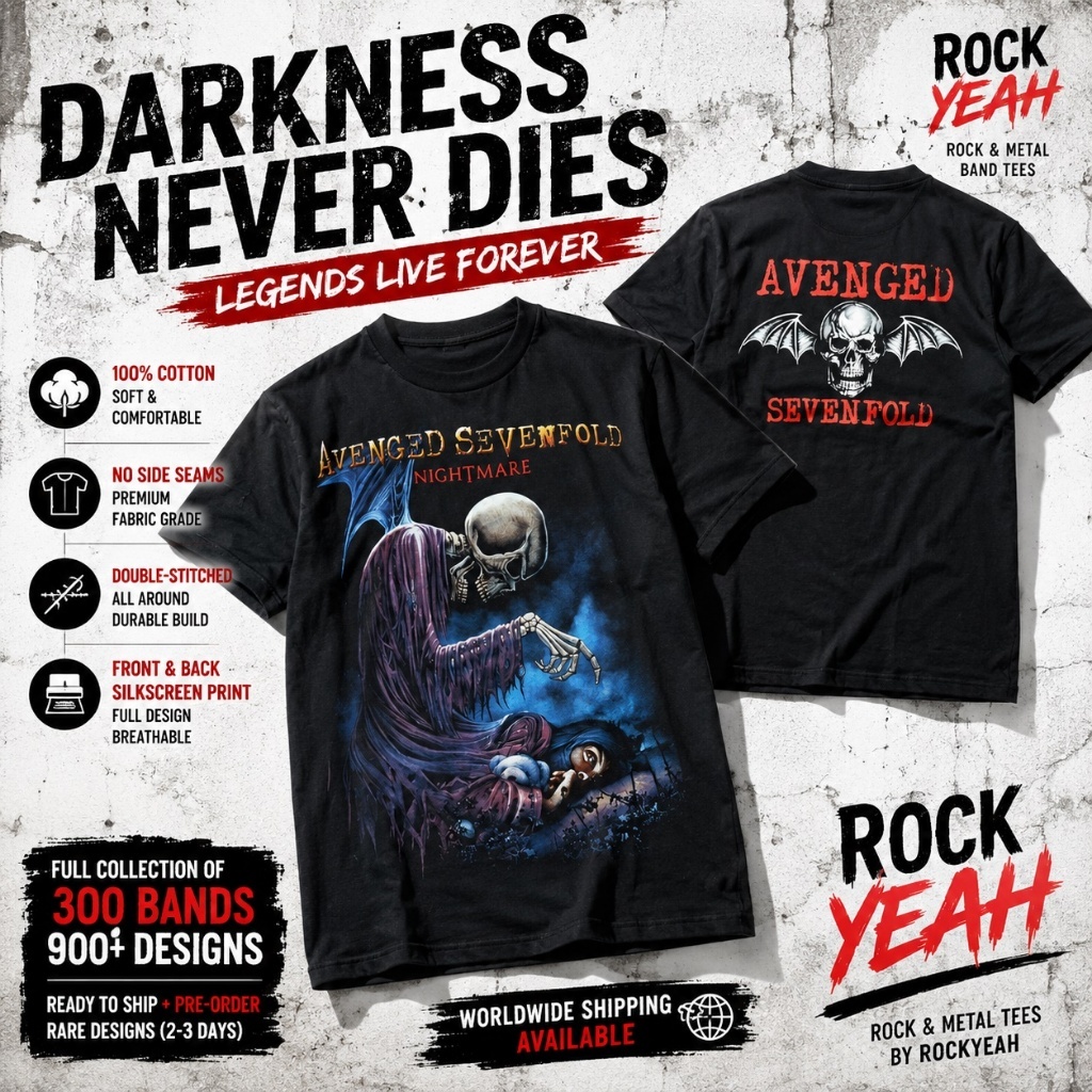 เสื้อวง Avenged Sevenfold ลาย A7X อัลบั้ม Nightmare & So Far Away สีดำ A7x1213