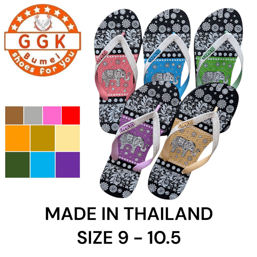 รองเท้าแตะ รองเท้าหูหนีบผู้หญิง #ลายช้าง Size 9-10.5