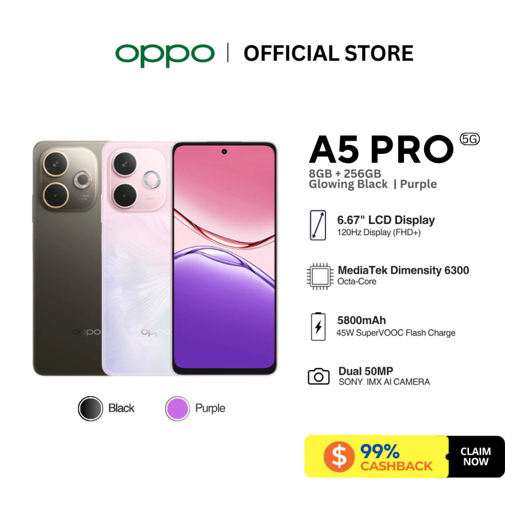 Oppo A5 Pro 5G 8GB+256GB แบต 5800mAh กล้อง 50MP จอ 120Hz สมาร์ทโฟน 5G