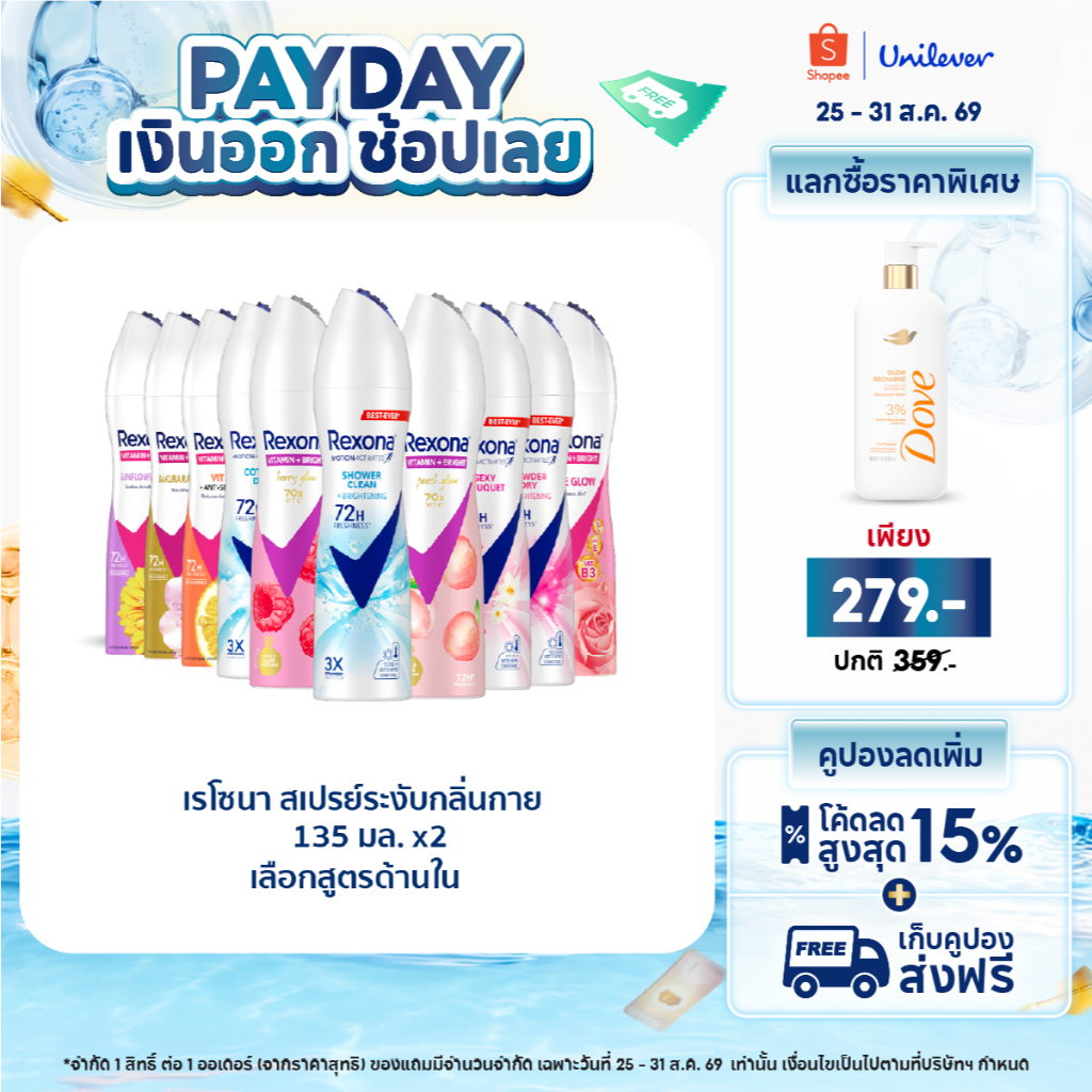 เรโซนา สเปรย์ระงับกลิ่นกาย  แพ็คคู่ 135 มล. Rexona Deodorant Spray 135 ml Twin pack (เลือกสูตรด้านใน)