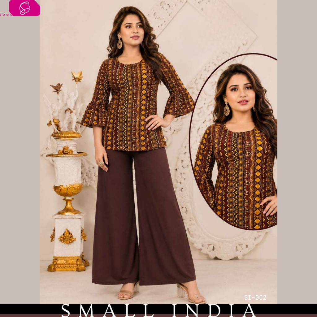 {**ส่งฟรี**} SMALL INDIA ✨👚 Rayon Printed Short Kurti Top SI-002 เสื้อผู้หญิง ✨👚 Women Kurti Top