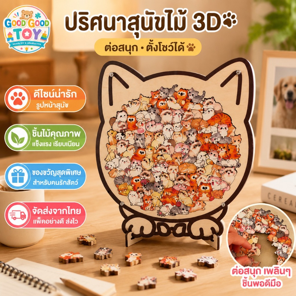 ปริศนาสุนัขไม้ ชิ้นรูปสุนัขไม้ 3D Morandi สีตกแต่ง ปริศนาแลกเปลี่ยนกับยืน แมว หมี DIY ชุดน่ารักสัตว์เลี้ยงสำหรับผู้ใหญ่