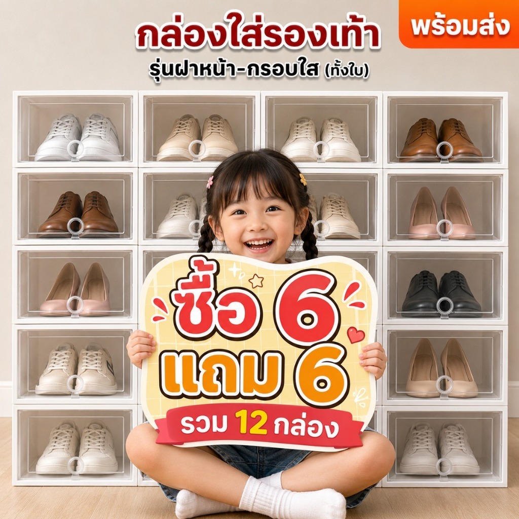 กล่องรองเท้า ตู้เก็บรองเท้า กล่องเก็บรองเท้า พลาสติก PP ฝาใส วางซ้อนกันได้ กันฝุ่น ประหยัดพื้นที่ สำหรับบ้านและคอนโด