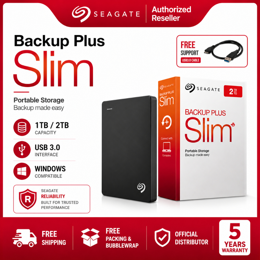 Seagate External Harddisk 1TB 2TB HDD USB3.0 Hard Drive ฮาร์ดดิสก์พกพา ของแท้ พร้อมส่ง รับประกัน 5 ป