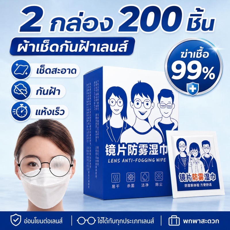 พร้อมส่ง ผ้าเช็ดแว่นป้องกันฝ้า ผ้าเช็ดเลนส์แบบใช้แล้วทิ้ง ลดฝ้า ทำความสะอาดแว่น มือถือ คอมพิวเตอร์ ใสสะอาด