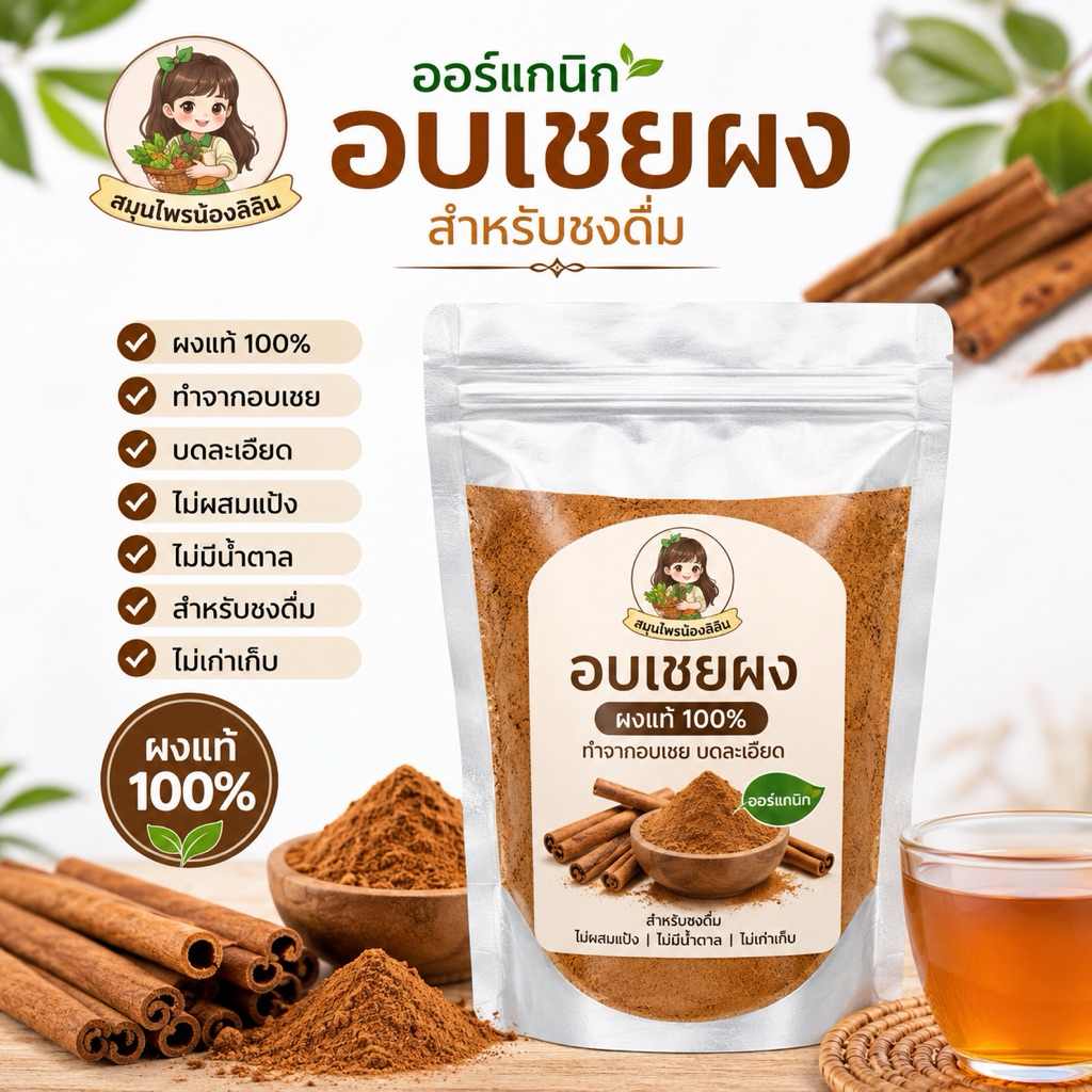 อบเชยผงแท้100% ห่อ 100 กรัม ทำจากอบเชยบดละเอียด