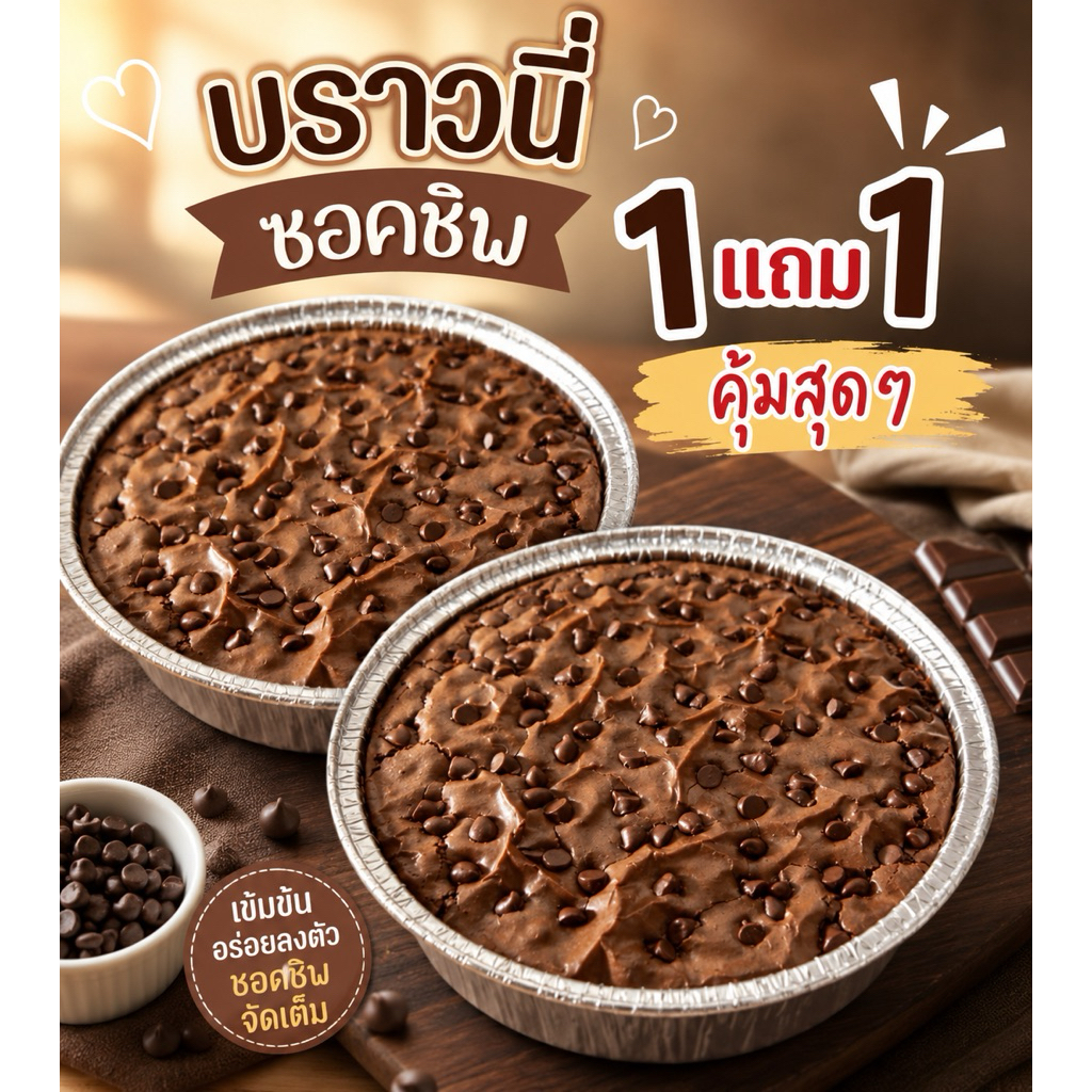 บราวนี่ชอคชิพเข้มข้น1แถม1ขนาดครึ่งปอนด์