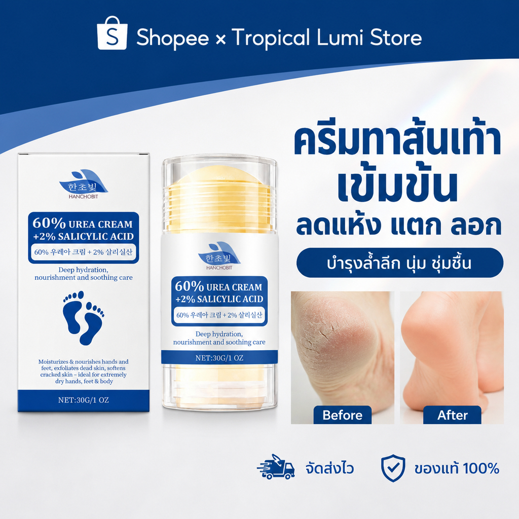 HANCHOBIT ครีมบำรุงเท้า ยูเรีย 60% Foot Cream บำรุงผิวชุ่มชื้น ลดส้นเท้าแตก ตาตุ่มศอกด้าน