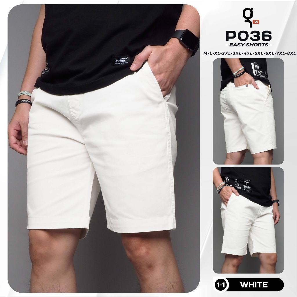 GW_(M-8xl)_P036 กางเกงขาสั้น ผู้ชาย เอวยืด ผ้ายืด คอตต้อน สีพื้น ยาว 17-22 นิ้ว ไซส์ 30-48 Goodwin B