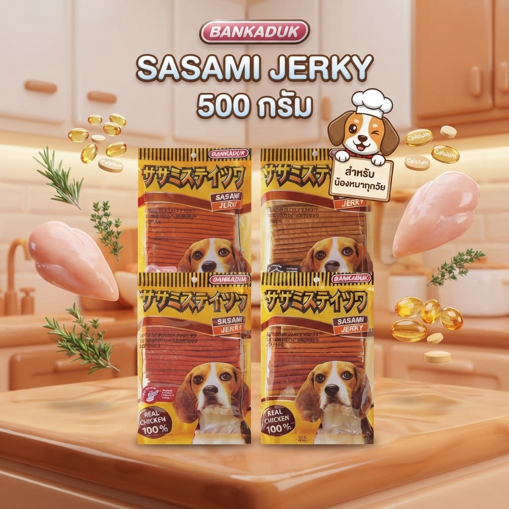 ขนมสุนัข Bankaduk Sasami Jerky 500 กรัม สำหรับสุนัขทุกสายพันธุ์