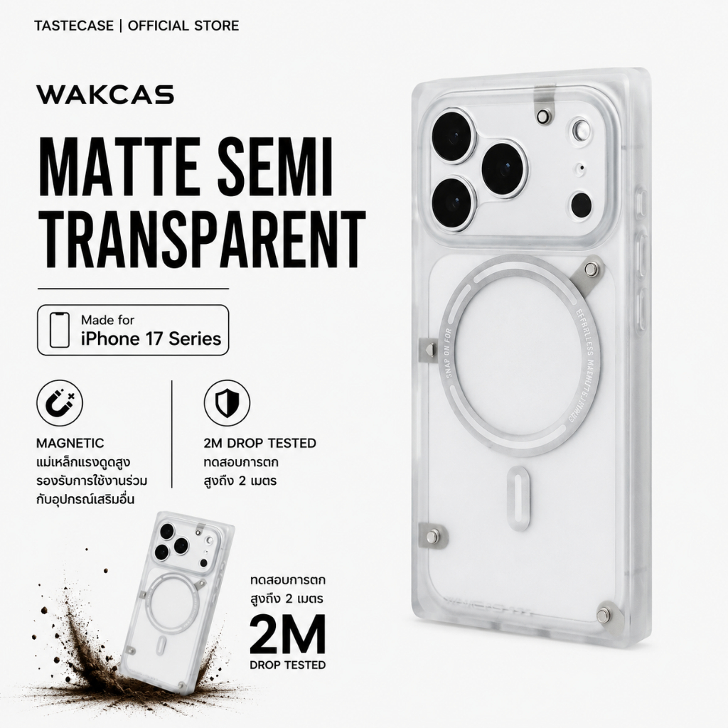 Wakcas Matte Semi Transparent เคสกันกระแทกสำหรับ iPhone 17 series และ iPhone 16 series