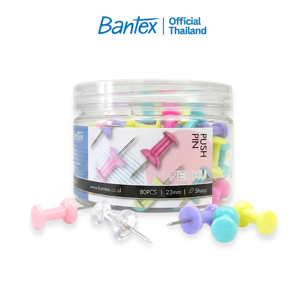 Bantex หมุด หมุดปักกระดาษ หมุดปักบอร์ด สีพาสเทล ขนาด 1 นิ้ว 80ชิ้น ทนทาน ปักแน่น ใช้งานง่าย Push-pin