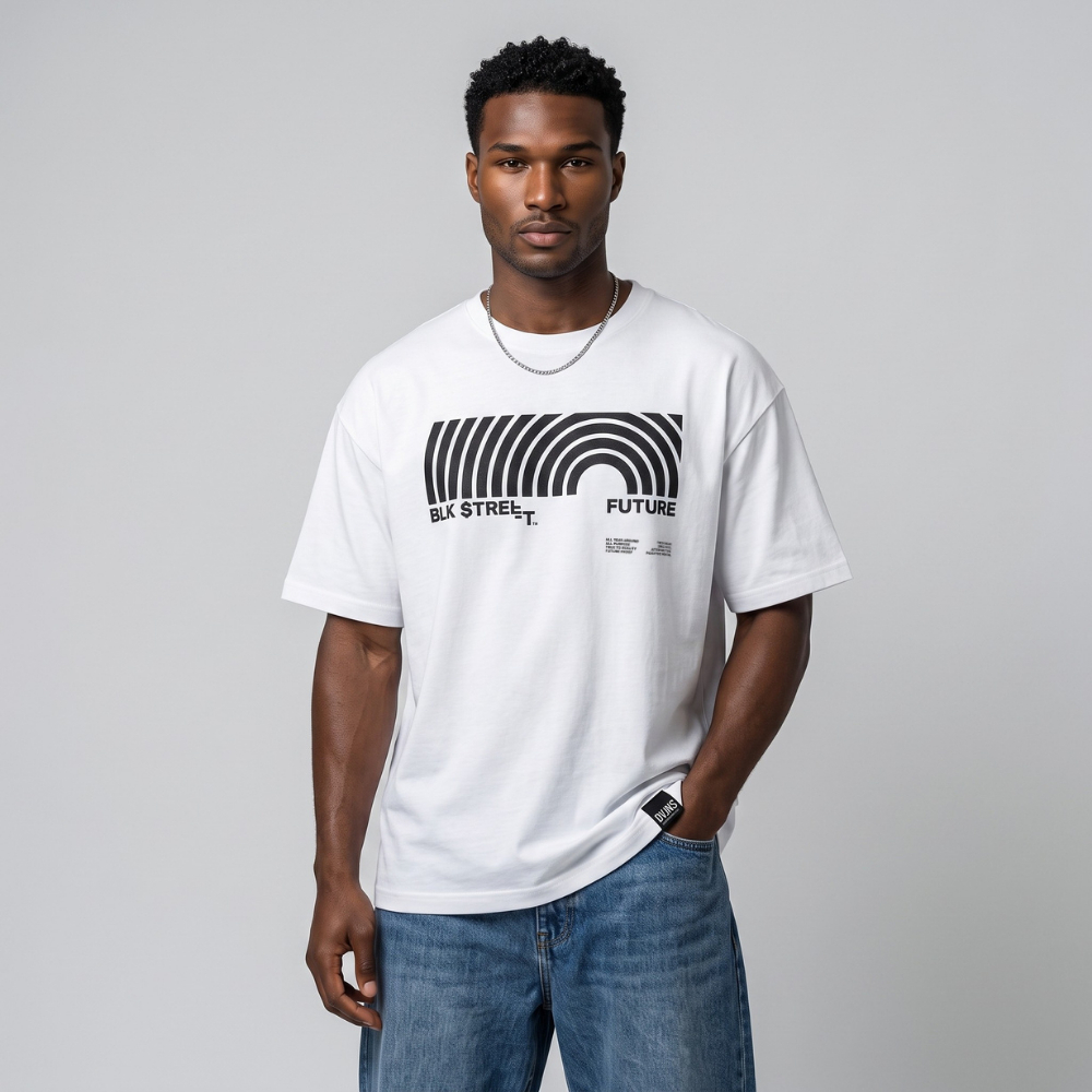 DAVIE JONES تيشيرت رجالي واسع جرافيك BLK STREET — صورة 5