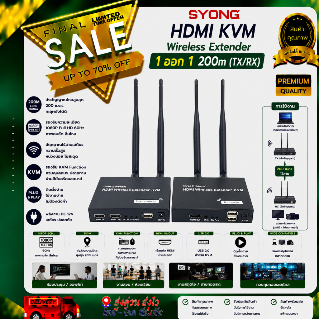 HDMI KVM Wireless Extender 1 ออก 1 200m (TX/RX)