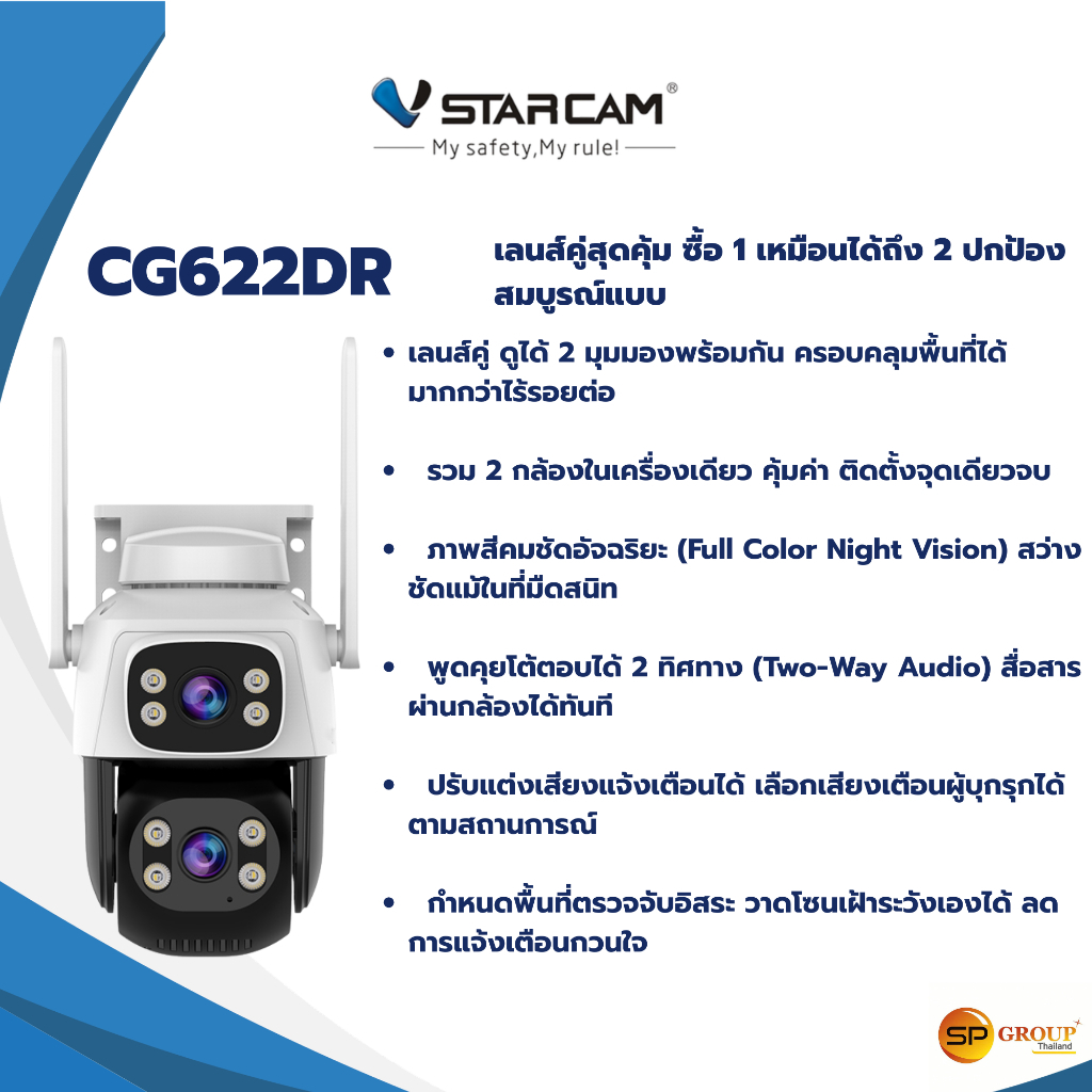 VSTARCAM CG622DR กล้องวงจรปิด 4G แบบกล้องคู่ มองพร้อมกัน 2 มุม ภาพคมชัด 1080P พร้อม AI ตรวจจับคน