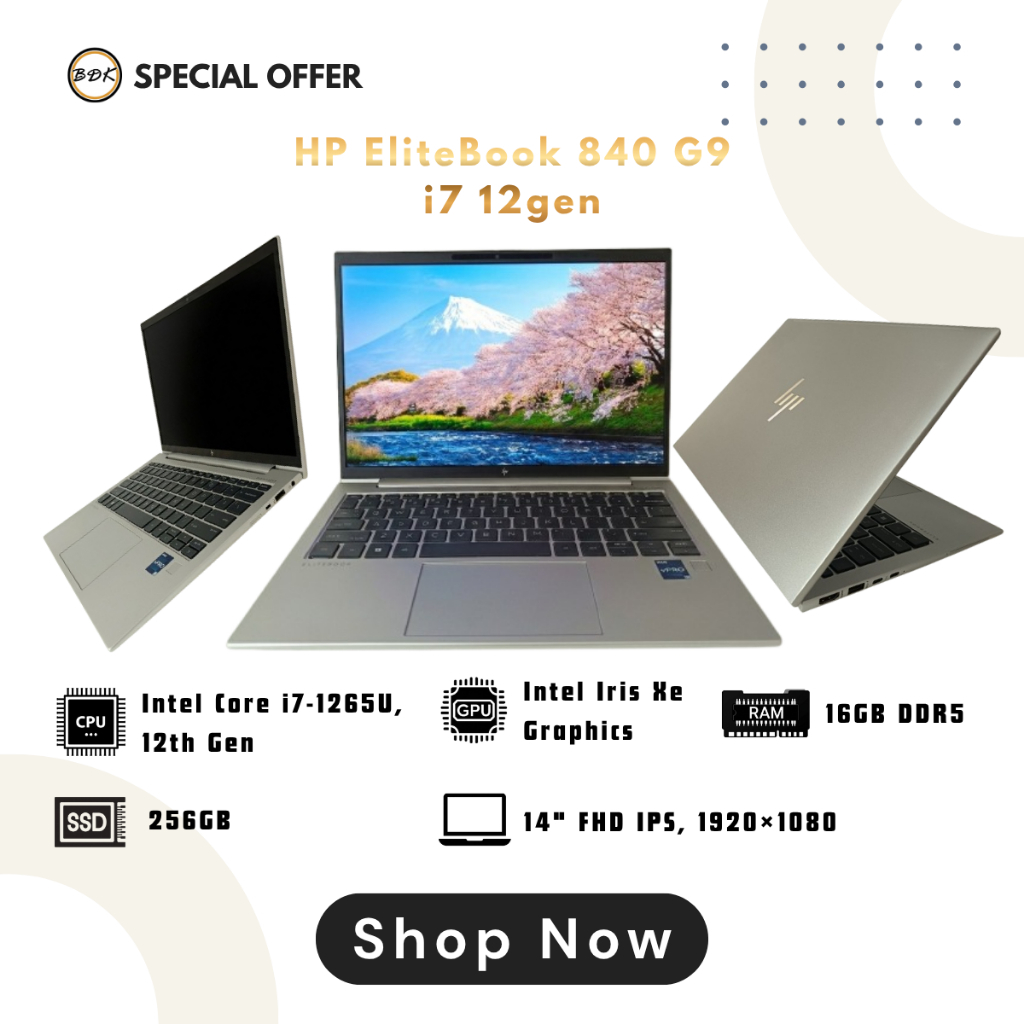 HP Elitebook 840 G9 12th Gen Intel(R) Core(TM) i7-1265U 8GB DDR5/256/14" FHD IPS