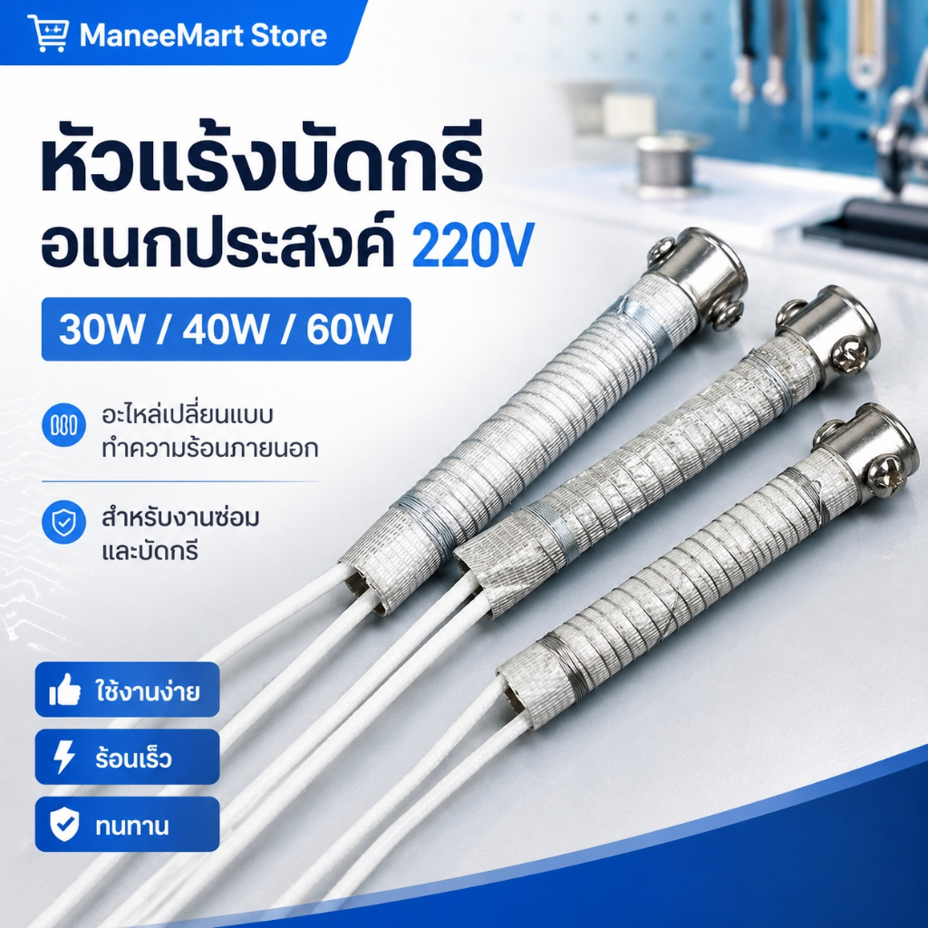 หัวแร้งไฟฟ้าอเนกประสงค์220V 30W 40W 60W, อุปกรณ์เปลี่ยนชิ้นส่วนเชื่อมไมกาแกนทำความร้อนภายนอก