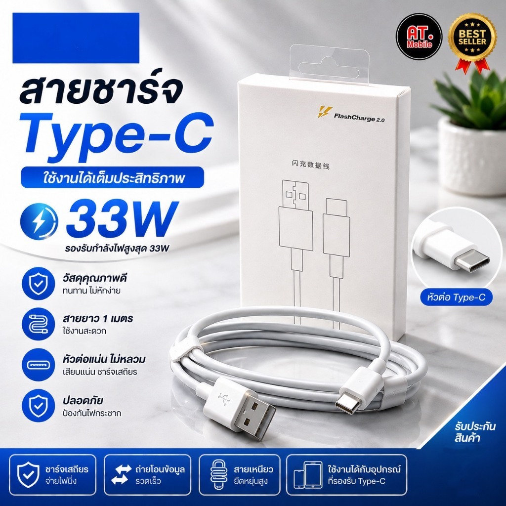 สายชาร์จสำหรับ VV TYPE C 33W รองรับชาร์จเร็ว Flash Charge