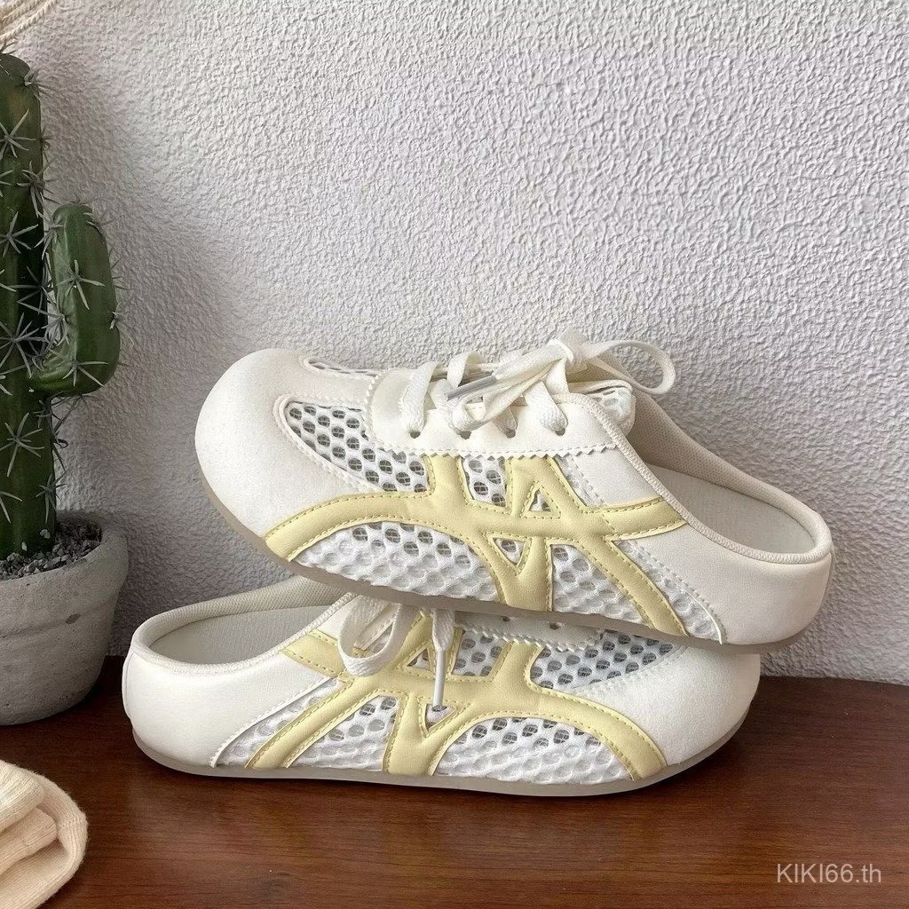 รองเท้าผ้าใบผู้หญิงสไตล์เกาหลี เปิดส้น สวมใส่ง่าย น้ำหนักเบา สบาย กันลื่น Women Shoes ตรงปก