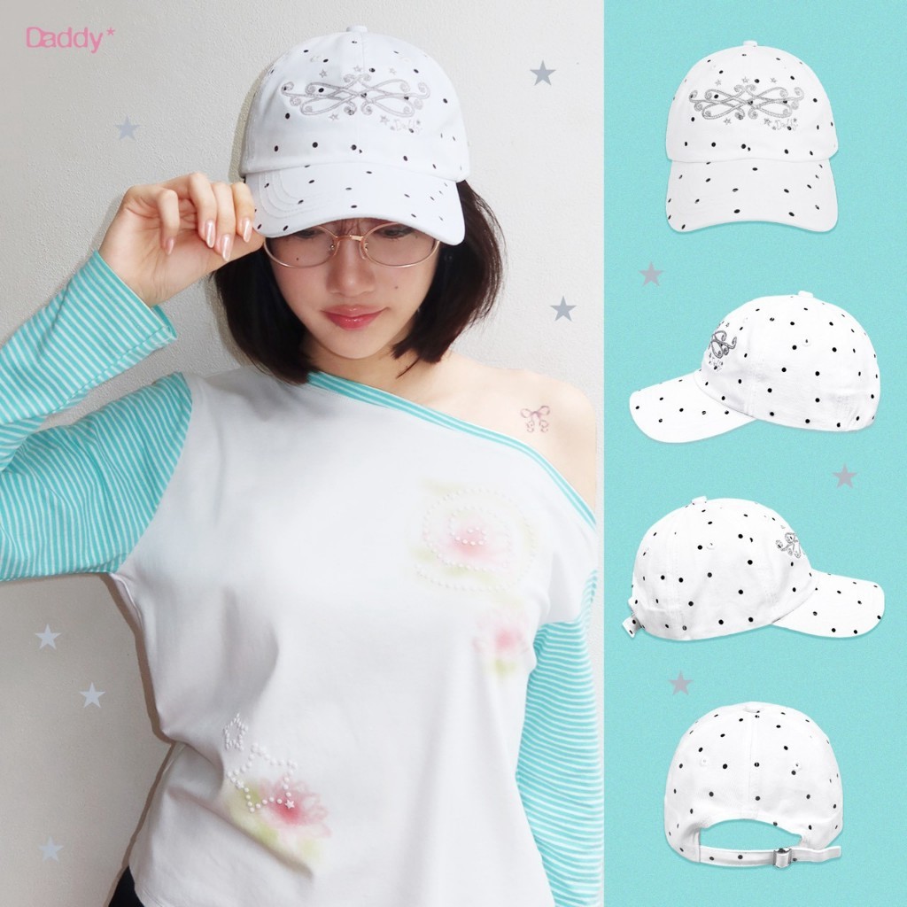 DADDY ( LGS ) | Le Patite Cap หมวกแก๊ปสีขาว ลาย polkadot สุดน่ารัก