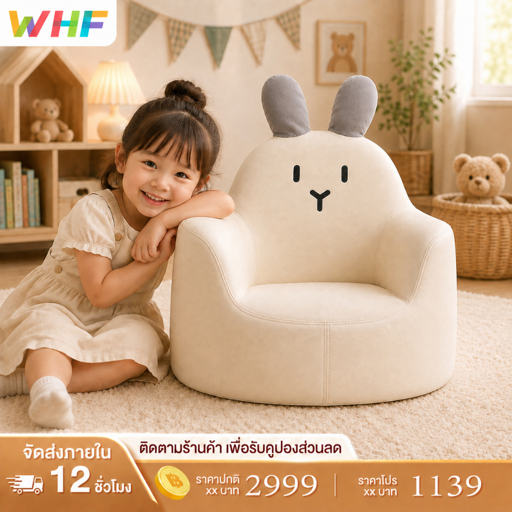 WHF โซฟาสำหรับเด็ก ฐานกว้าง มั่นคง ป้องกันล้ม ฟองน้ำหนาแน่น ไม่ยุบตัว ได้รับรอง SGS ความปลอดภัยเด็ก