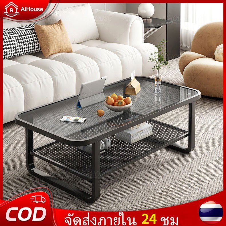 AiHouse โต๊ะกาแฟแก้ว 2 ชั้น ทรงสี่เหลี่ยมผืนผ้า หรูหราพรีเมียม สำหรับห้องนั่งเล่นและพื้นที่ใช้งานอื่นๆ ขนาด