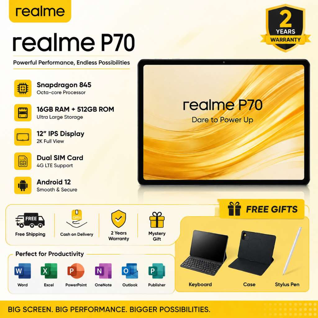 🔥 Realme Pad P70 12" | 16GB+512GB | Android 12 | รองรับซิม 4G/5G + WiFi | แถมคีย์บอร์ด | ส่งฟรี 🎁