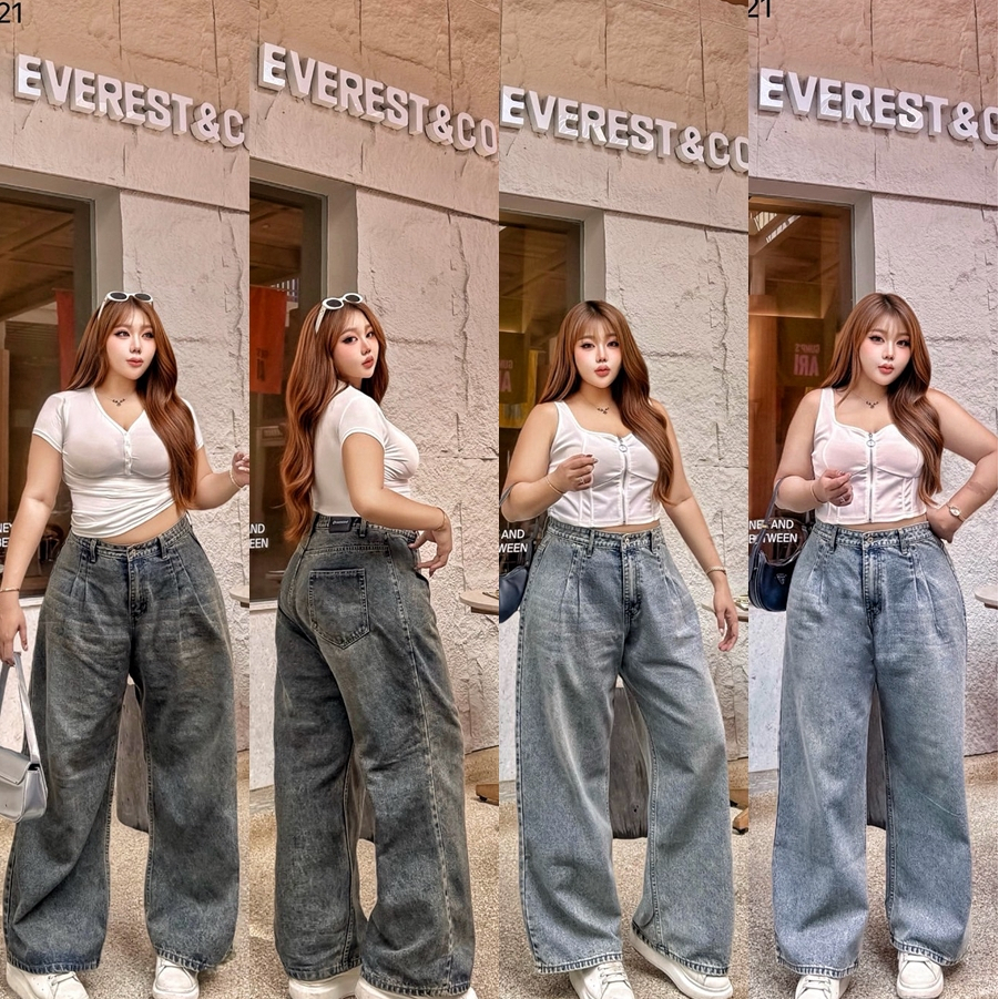 Baggy jeans กางเกงยีนส์ทรงบัคกี้ ดีเทลจับจีบเพิ่มความเก๋ ผ้ายีนส์พรีเมี่ยมเนื้อสวย สาวอวบอ้วน พลัสไซ