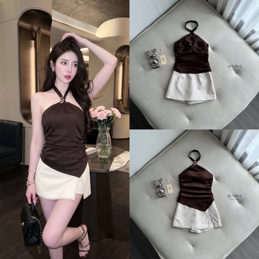SUNIDA Setเสื้อคล้องคอLuxury สีน้ำตาล