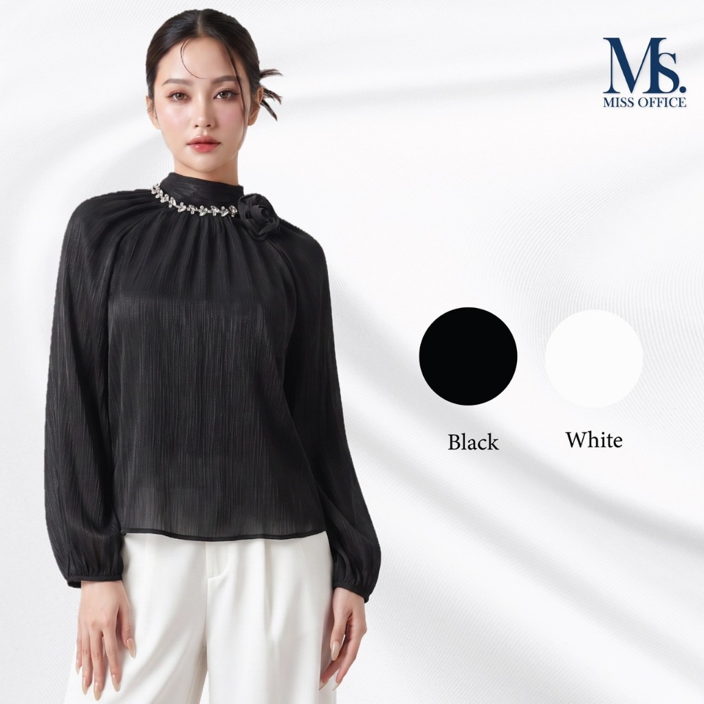 Friday Attire เสื้อคอปีน แต่งกุหลาบคอ (FT-174)
