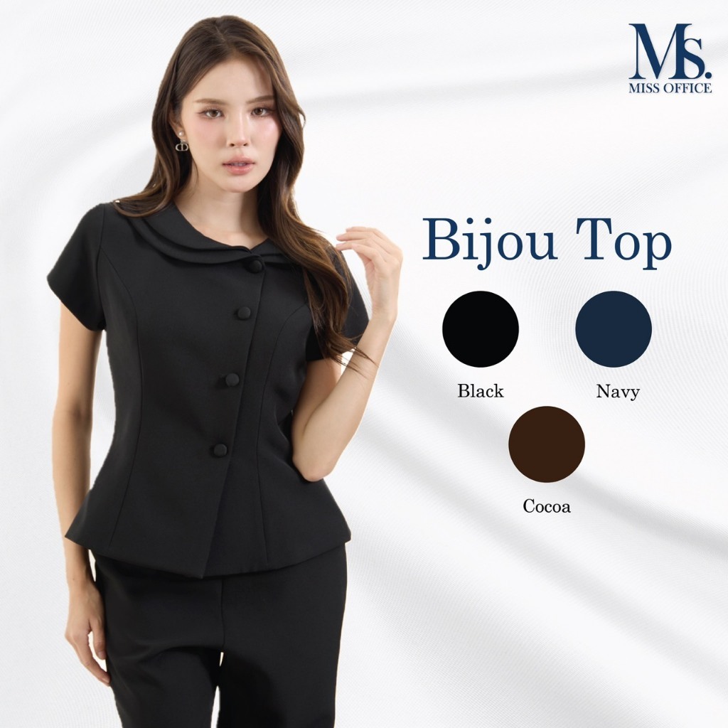 Miss Office เสื้อแขนสั้นทบป้ายปก 2 ชั้น (BijouTop : MT-518)