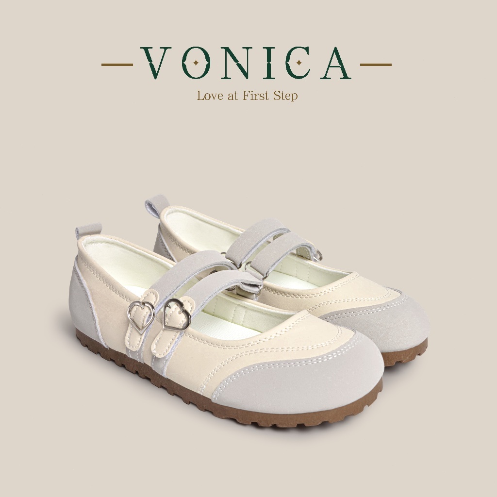 VONICA รองเท้าแมรี่เจน หัวเข็มขัดรูปหัวใจ สายรัดเวลโคร พื้นยางนุ่ม รองเท้าใส่สบายสไตล์เกาหลี