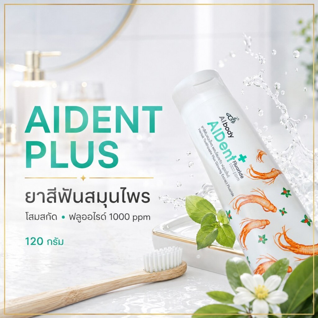 AIDENT PLUS ไอเดนท์ พลัส ยาสีฟันสมุนไพร ผสมโสมและฟลูออไรด์ 120 กรัม