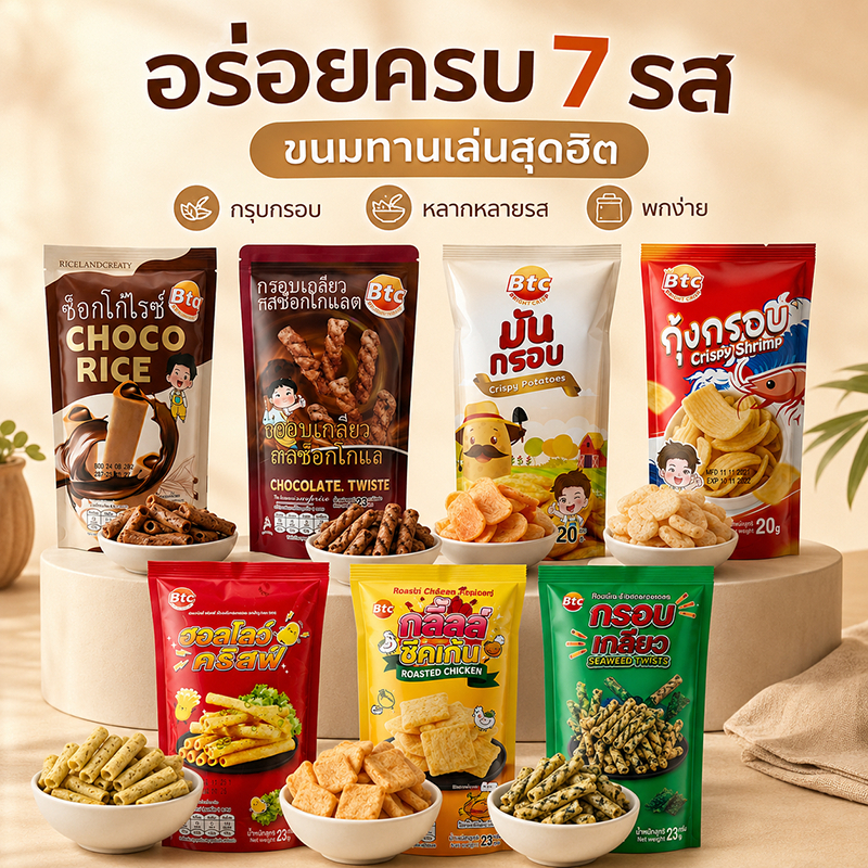 BTC ขนมกรอบเกลียว รสช็อกโกแลต ขนมขบเคี้ยว ตราบีทีซี กรอบอร่อยทานเพลิน Chocolate Twists 23g