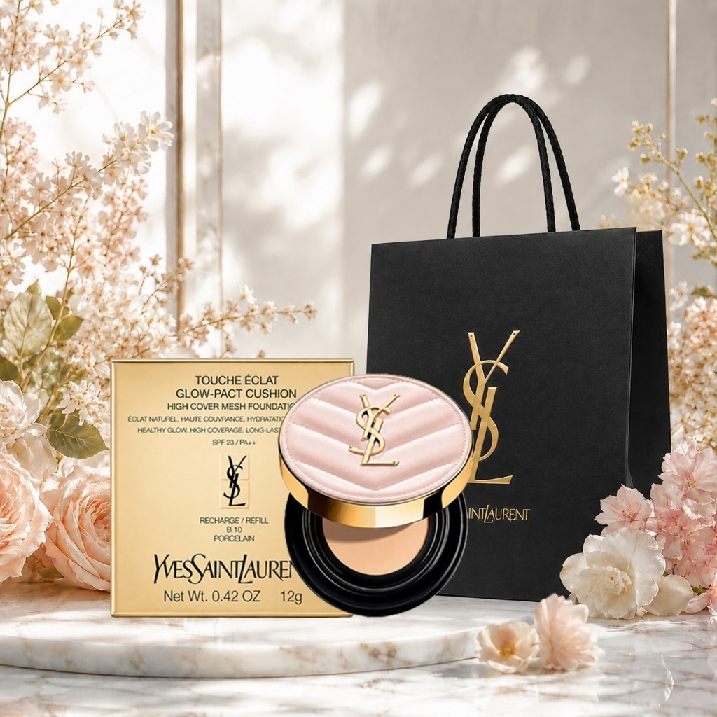 [แท้ 100%]🚚 YSL Touche Eclat Glow Pact Cushion รองพื้นคุชชั่น ฝาสีชมพู ฉ่ำโกลว์ ผิวน้ำพุ่ง ติดทน SPF
