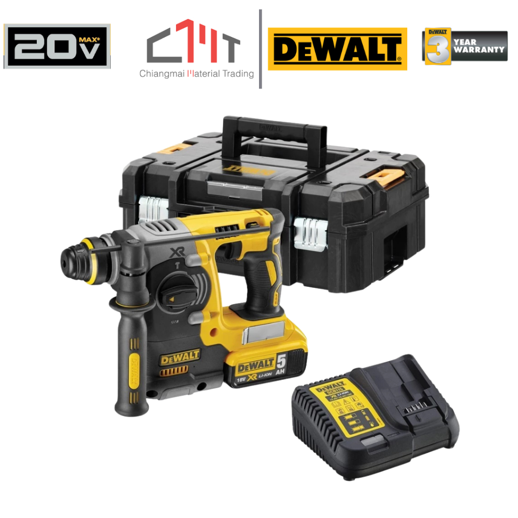 DEWALT ชุดสว่านโรตารี่ไร้สาย SDS-Plus 26 mm. พร้อมแบตเตอรี่ 5.0AH No.DCH273P1T-B1