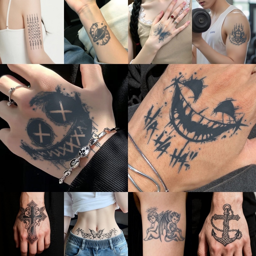 สติกเกอร์รอยสักชั่วคราวจากสมุนไพร ลายปีกและผีเสื้อ เหมาะสำหรับติดบริเวณต่างๆ เช่น แขนและข้อมือ กันน้ำ ติดทนนานถึง 15 วัน