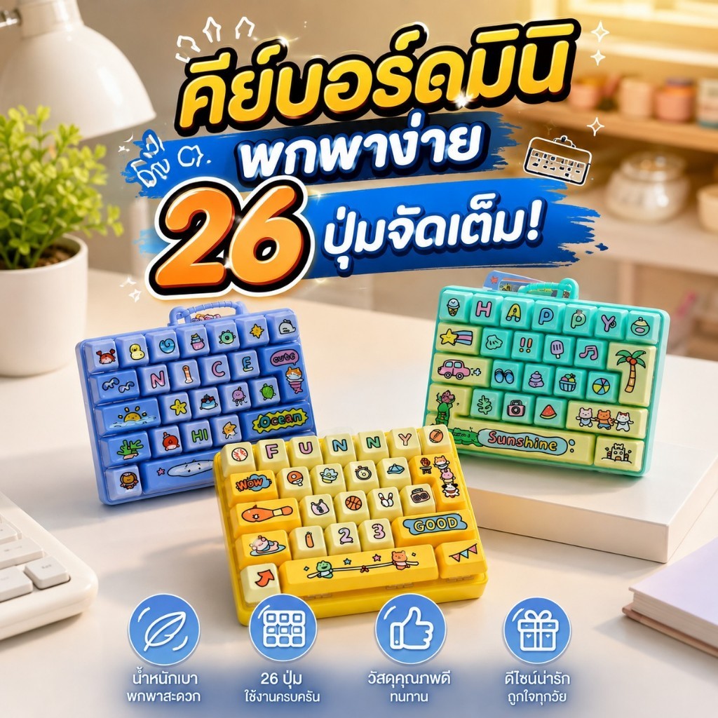 timeless_home [พร้อมส่ง] ของเล่นคีย์บอร์ดมินิ 26 ปุ่ม ของเล่นจำลอง แป้นพิมพ์จำลองกดเล่นแก้เครียด เสริมพัฒนาการ