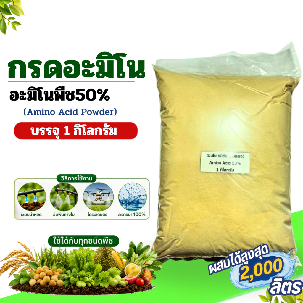 ผงกรดอะมิโนพืช 50% Amino Acid Powder เสริมสร้างการออกดอก บรรจุ 1 กิโลกรัม