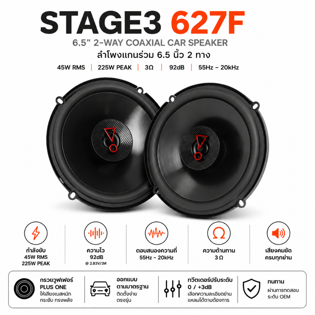 JBL Stage3 627F ลำโพงรถยนต์แกนร่วม 2 ทาง ขนาด 6.5 นิ้ว