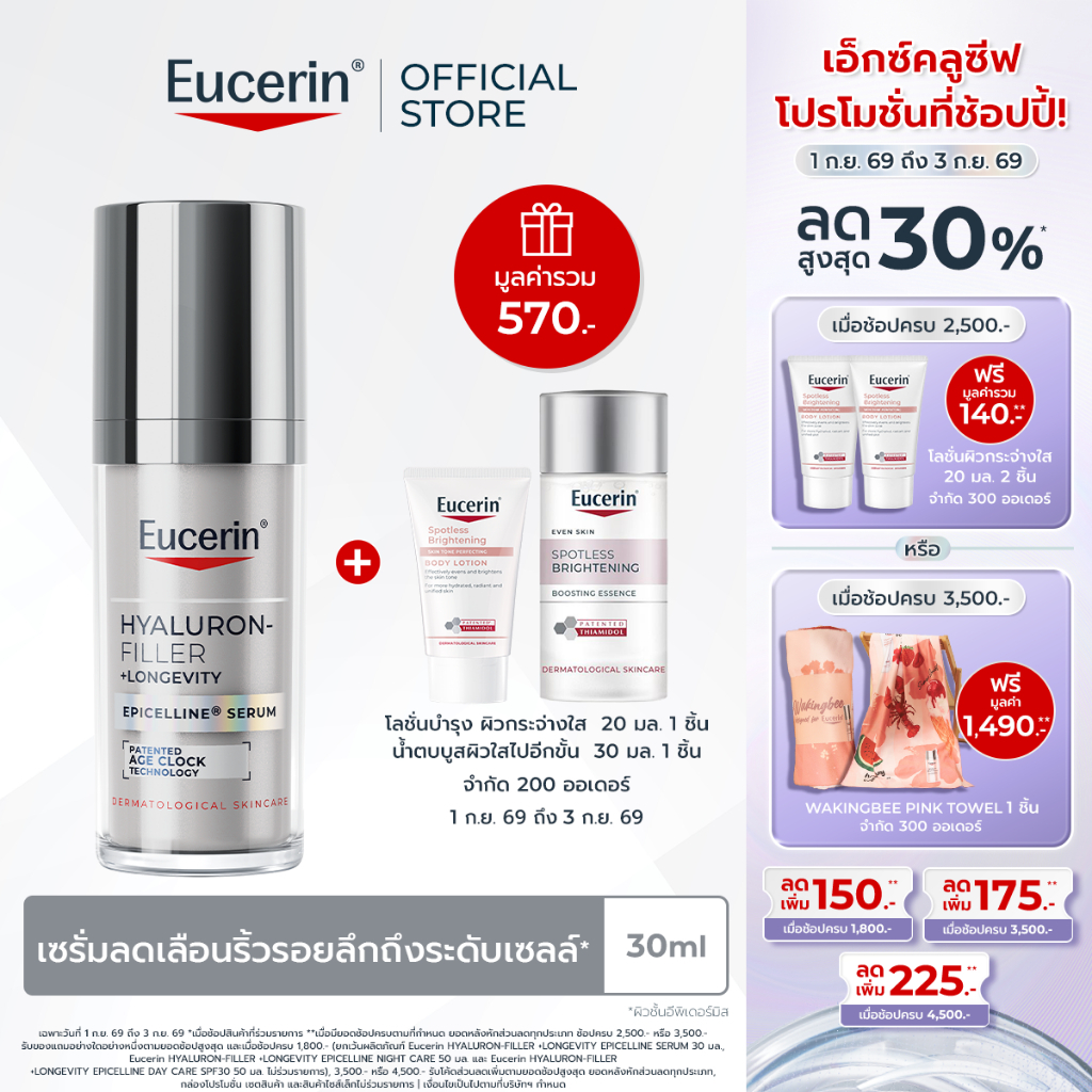 Eucerin HYALURON-FILLER +LONGEVITY EPICELLINE SERUM 30ML เซรั่มลดเลือนริ้วรอย