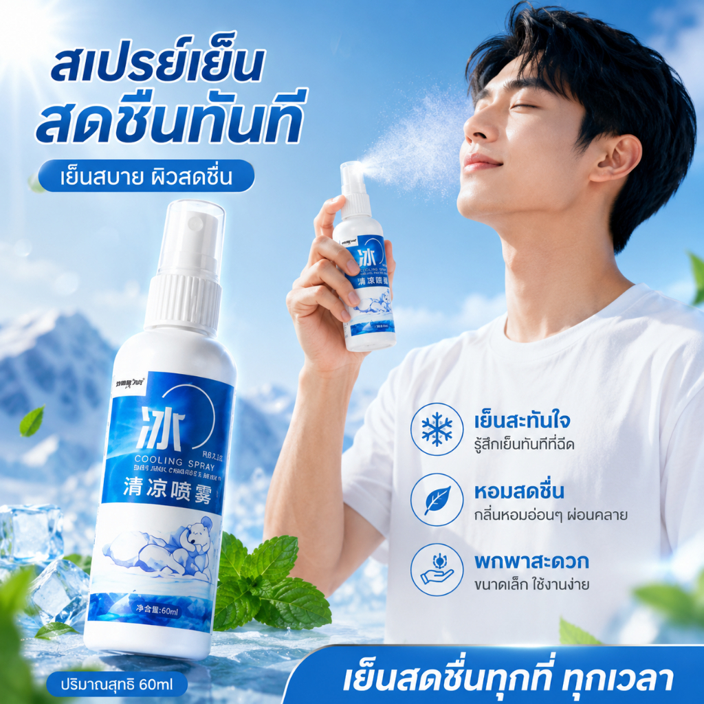 ❄สเปรย์เย็นดับร้อนฉีดร่างกายและเสื้อผ้า ให้ความเย็นทันที สดชื่นไม่เหนียวเหนอะหนะ พกพาง่าย สำหรับหน้าร้อน