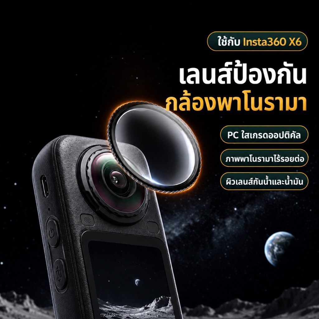 ฝาครอบเลนส์ Insta360 X6 แบบใส วัสดุ PC หมุนล็อก กันรอย ติดตั้งง่าย ป้องกันเลนส์