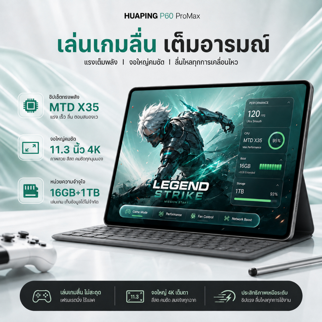 แท็บเล็ต P60 ProMax 11.3 นิ้ว 4K 16GB+1TB 5G WiFi แบต 12000mAh รองรับหัวชาร์จ  Huawei พร้อมคีย์บอร์ด ของแถม 9 ชิ้น