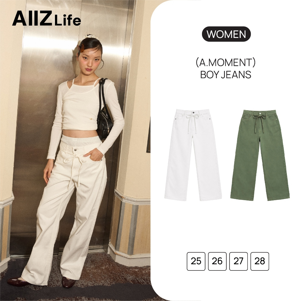 AIIZ (เอ ทู แซด) - a.moment กางเกงยีนส์ขายาว ทรงหลวม ผ้าคอตตอน BAGGY JEANS