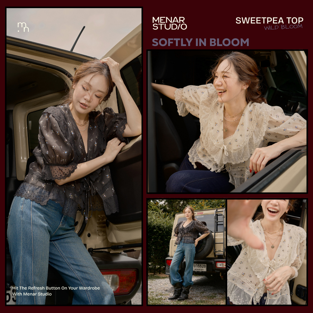 [SWEETPEA TOP] เสื้อเบลาส์ลายดอกไม้เนื้อบางเบา แต่งลูกไม้และระบายรอบตัว เติมดีเทลผูกโบ หวานกำลังดี ซ่อนเปรี้ยวสุดๆ