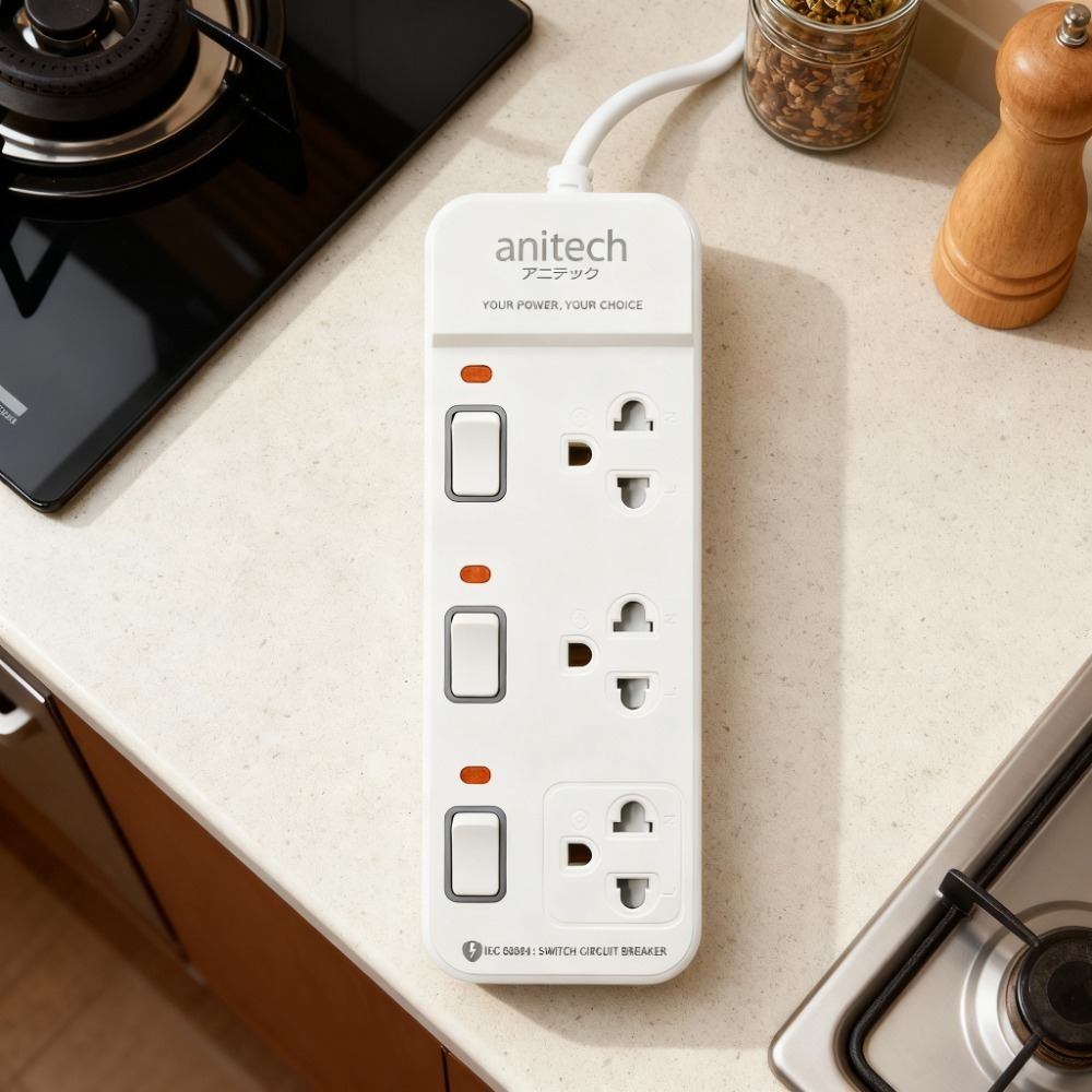 Anitech ปลั๊กไฟ รุ่น H2233-PRO Power Strip 3 Sockets 3 Switchs 10A 2200W 3M